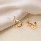 X-Shape Pavé CZ Ear Cuff – Waterproof 18K Gold