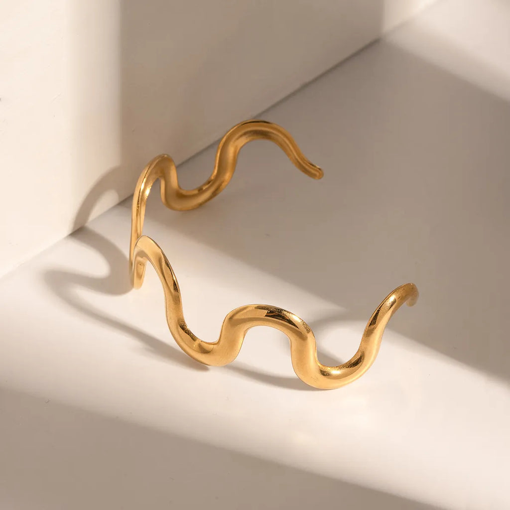 Waterproof Wavy Cuff Open Bangle Bracelet