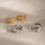 Textured Triple Band J-Hoop Earrings – Waterproof Steel