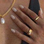 Waterproof Wide Band Pearl Ring
