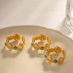 Turquoise Disc Open Ring – Waterproof 18K Gold
