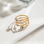 Two-Tone Spiral Ball Open Ring – Waterproof 18K Gold