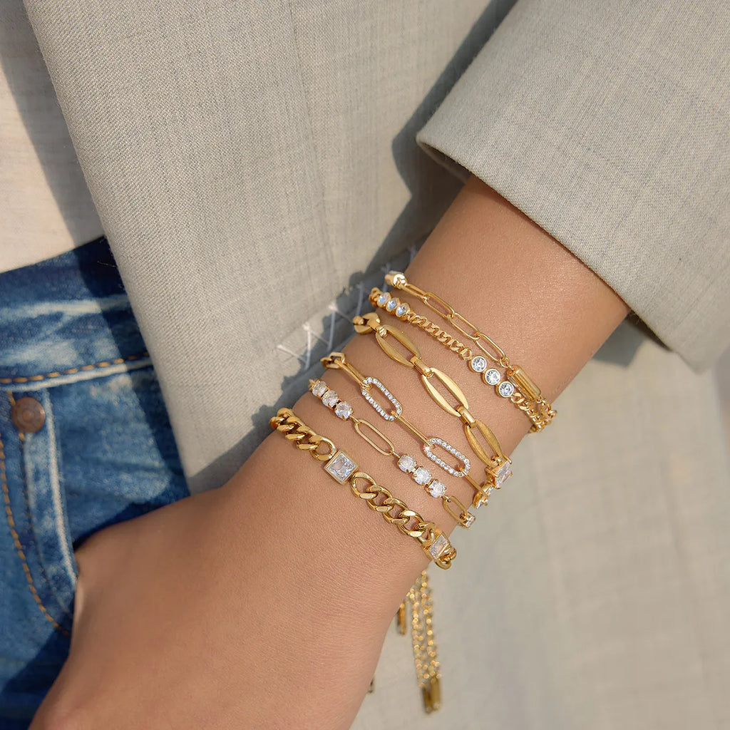Paperclip Chain & Pavé Zirconia Bracelet – Waterproof 18K Gold