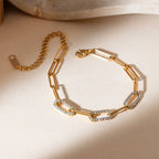 Paperclip Chain & Pavé Zirconia Bracelet – Waterproof 18K Gold