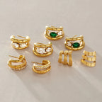 Triple-Band Zirconia Huggie Earrings | Waterproof 18K Gold