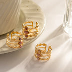 Triple Layer Pink Rhodochrosite Ring – Waterproof 18K Gold
