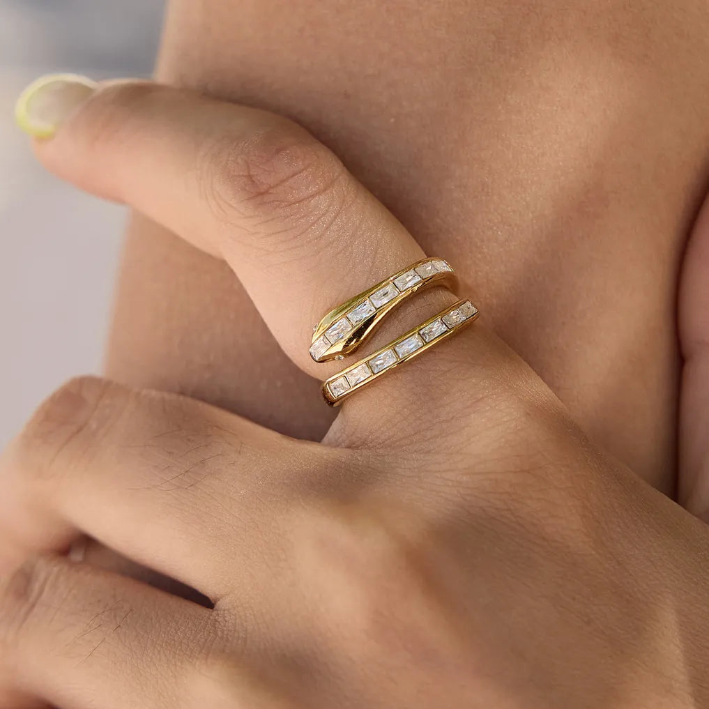 Waterproof Snake Pave Zirconia Open Band Ring