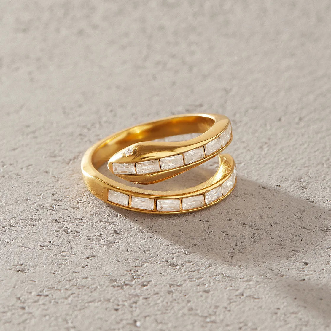 Waterproof Snake Pave Zirconia Open Band Ring
