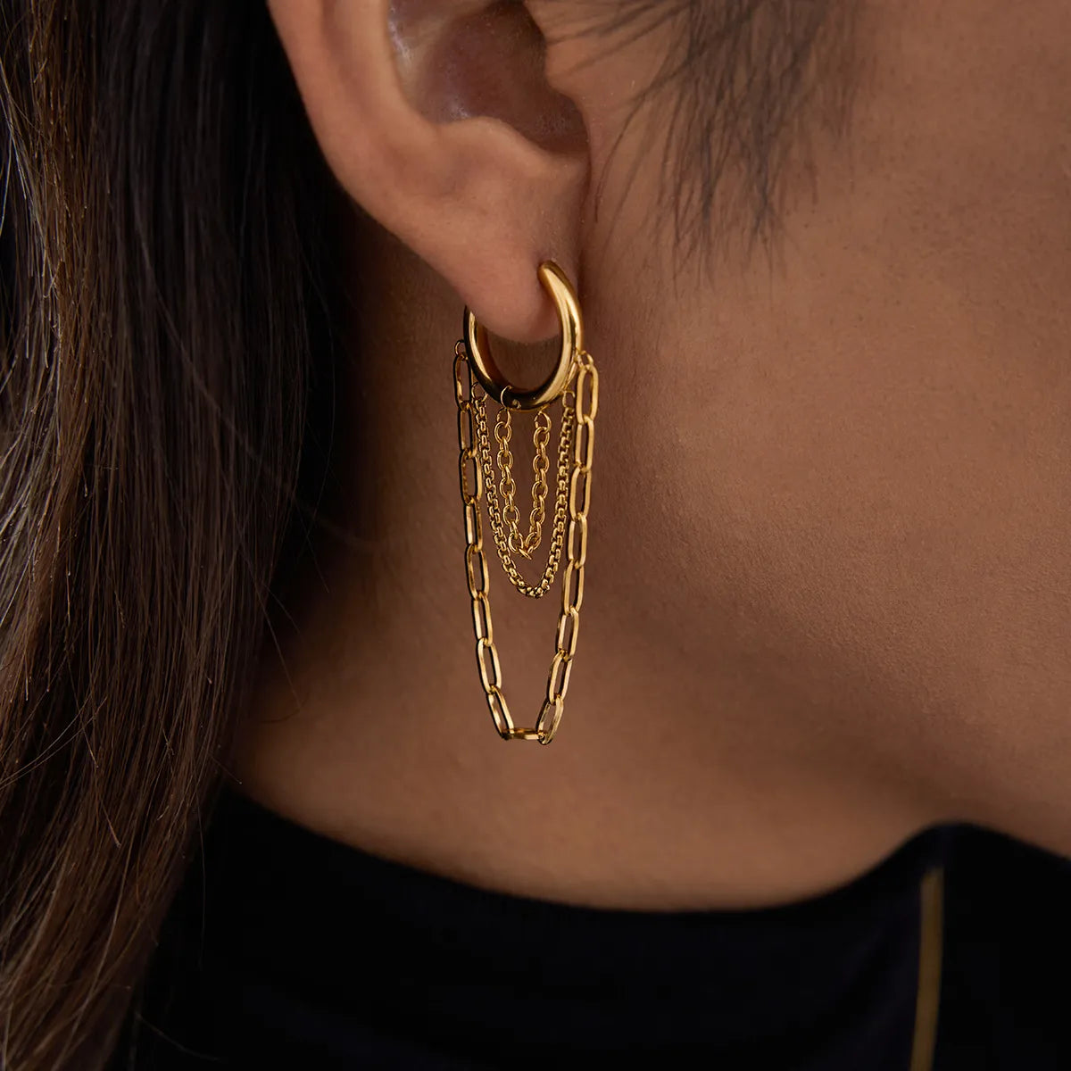 Waterproof Stainless Steel Multi-Chain Hoop Earrings