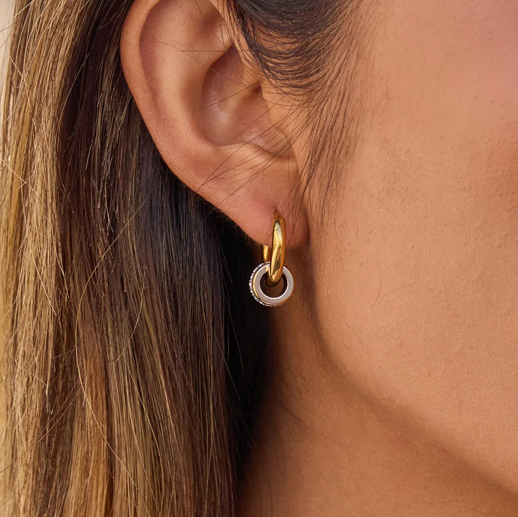 Waterproof Gold Interlocking Hoop Huggies