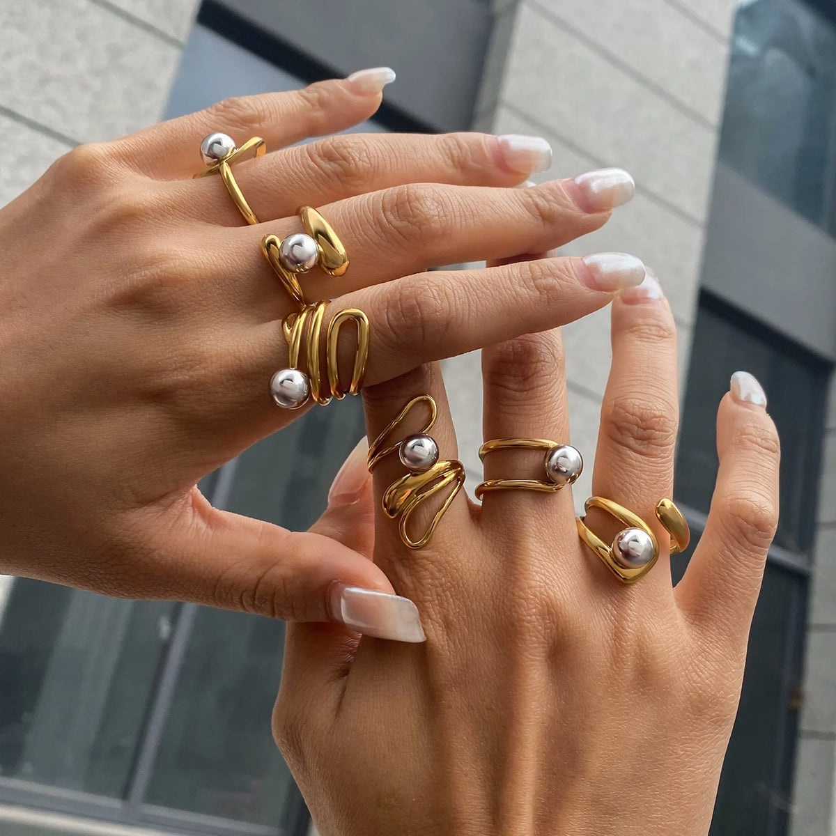 Waterproof Gold & Silver Ball Wrap Open Ring