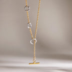 Waterproof Two-Tone T-bar Lariat Necklace