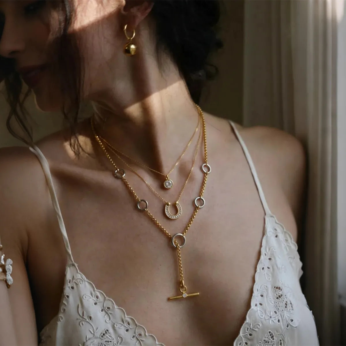 Waterproof Two-Tone T-bar Lariat Necklace
