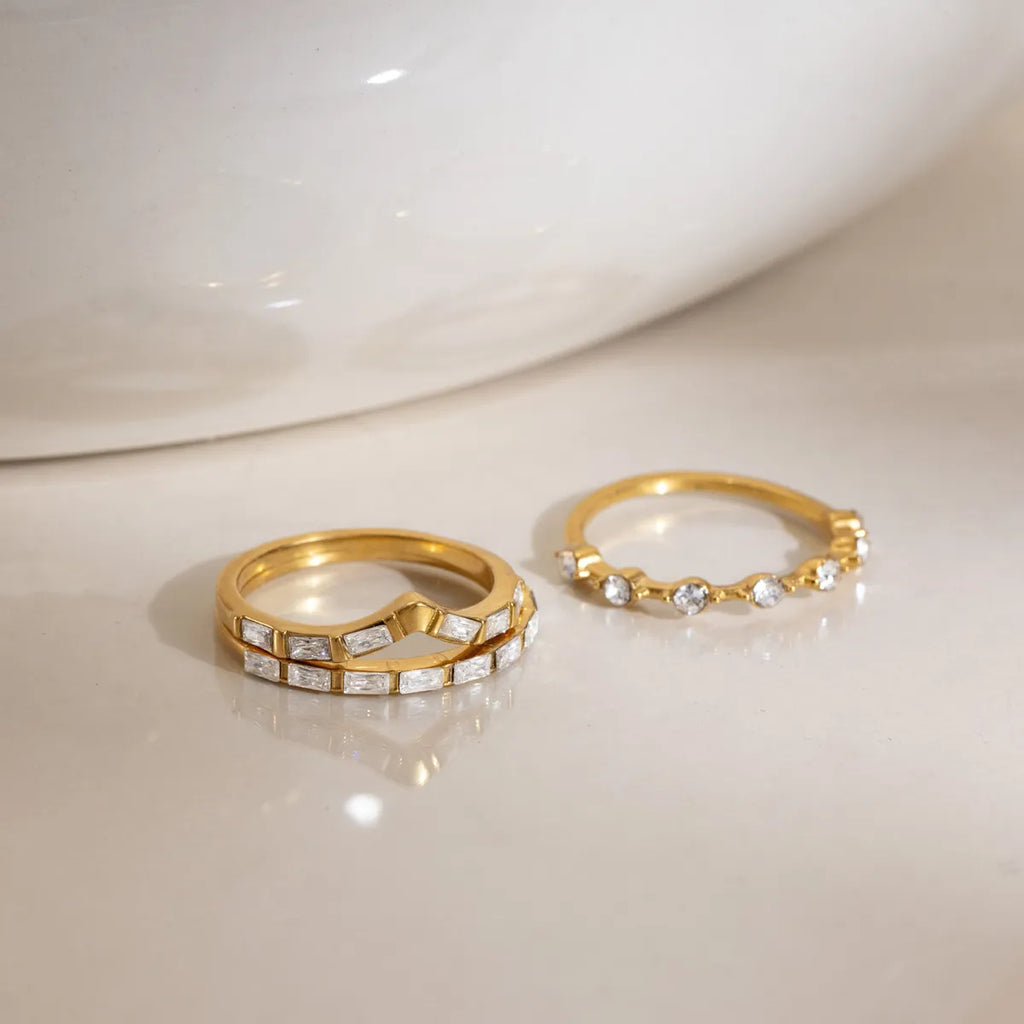 Waterproof 3-Piece CZ Stacking Ring Set
