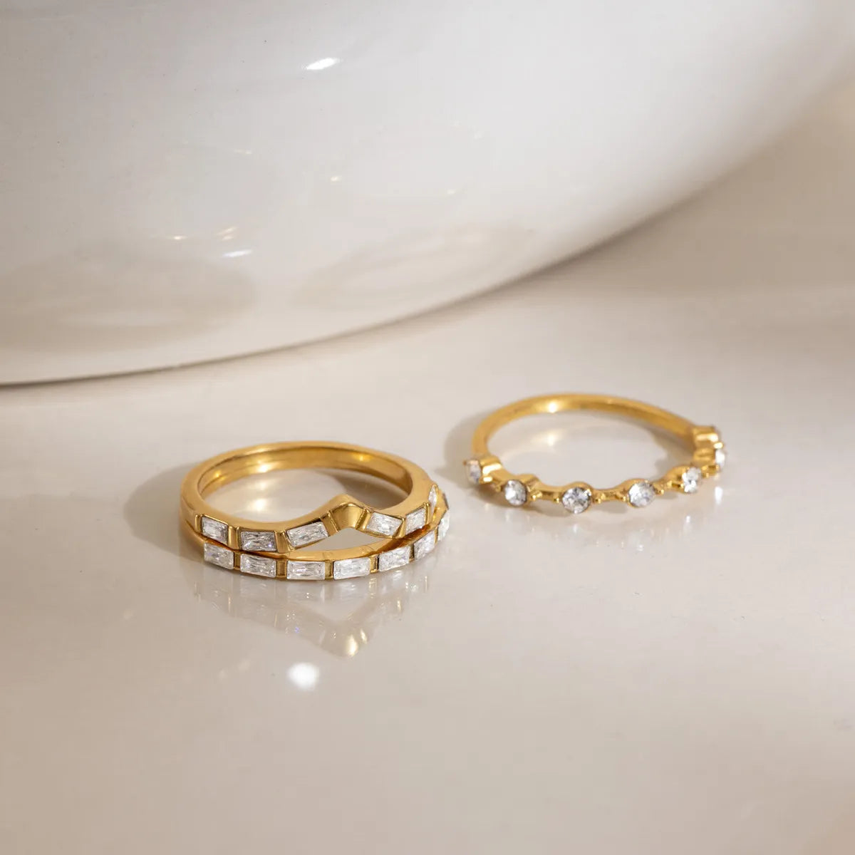 Waterproof 3-Piece CZ Stacking Ring Set