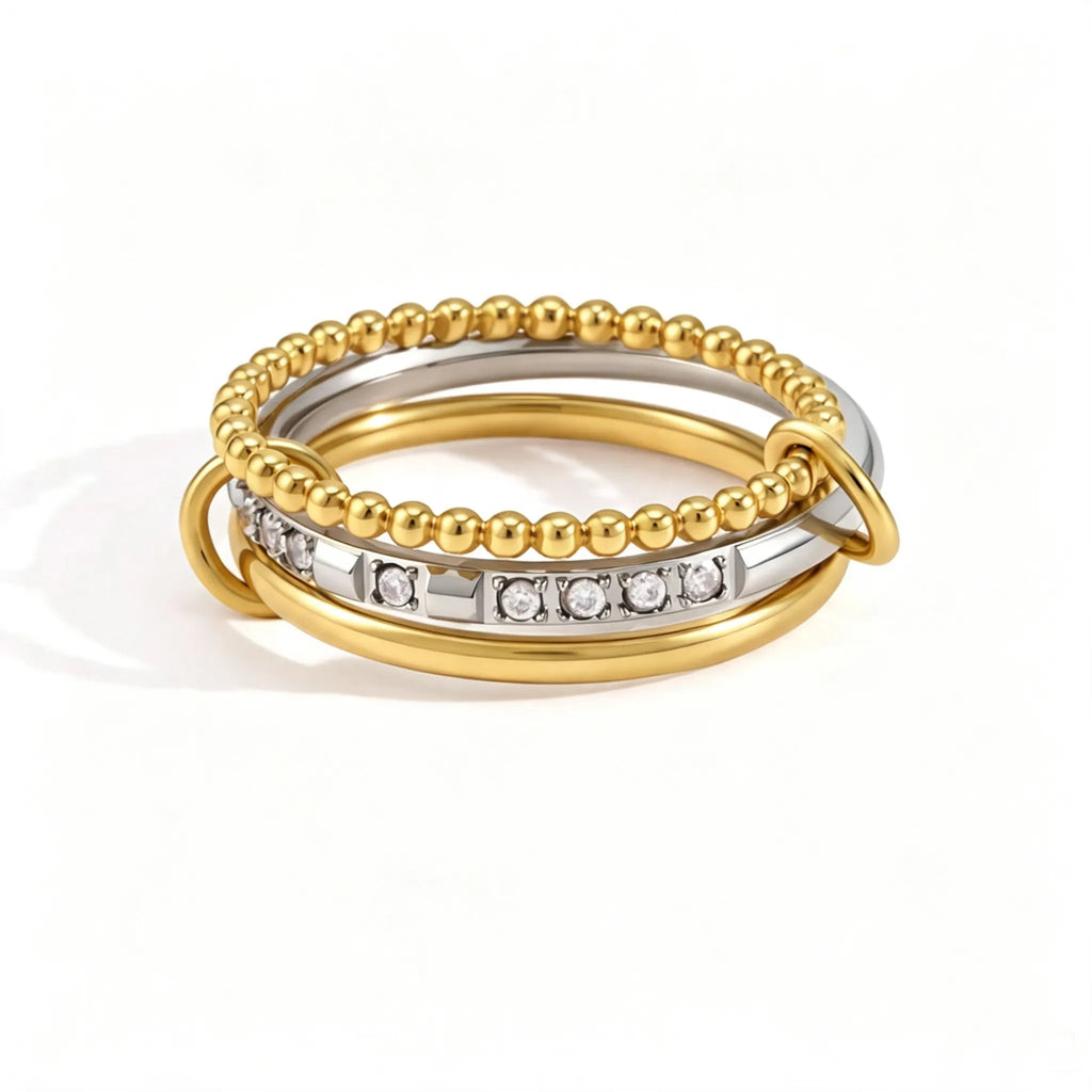 3-in-1 Interlocking Multi-Link Ring | Waterproof 18K Gold