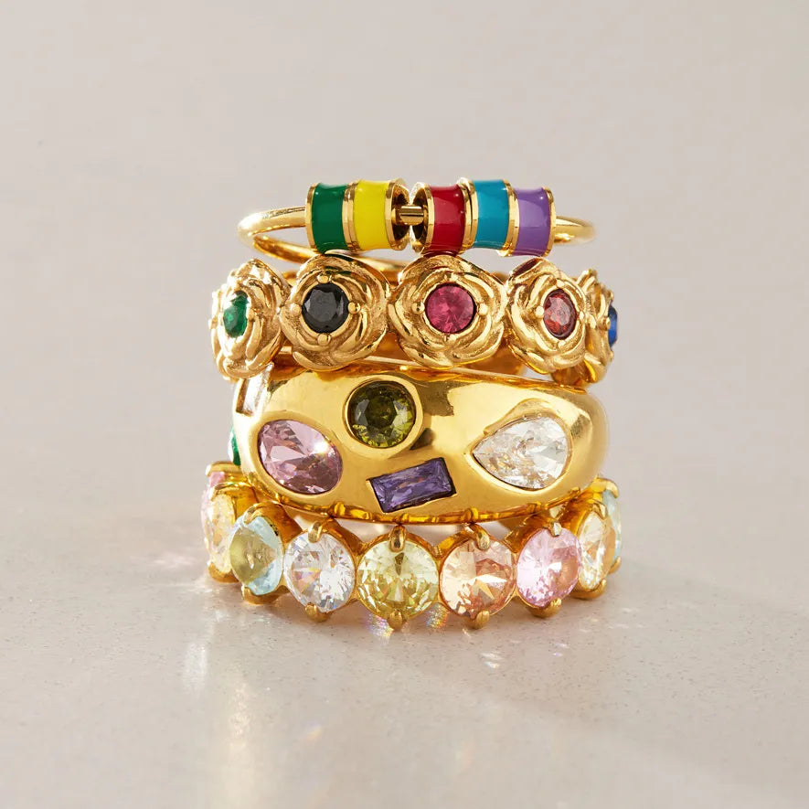 Waterproof Multicolor CZ & Enamel Vintage Statement Ring