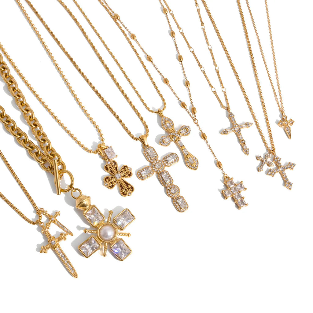 Waterproof Cross Pave CZ Pendant Necklace