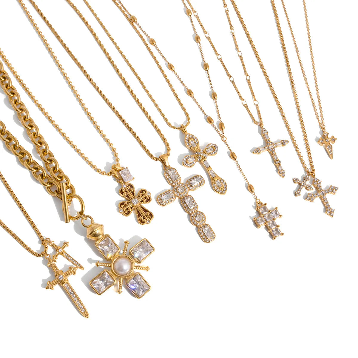 Waterproof Cross Pave CZ Pendant Necklace