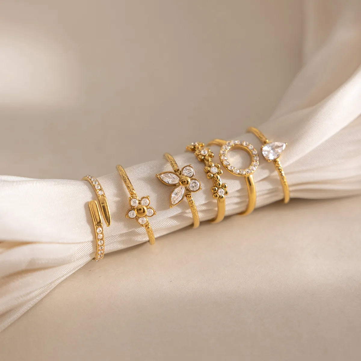 Vintage CZ Dainty Open Ring Collection – Waterproof 18K Gold | 7 Styles