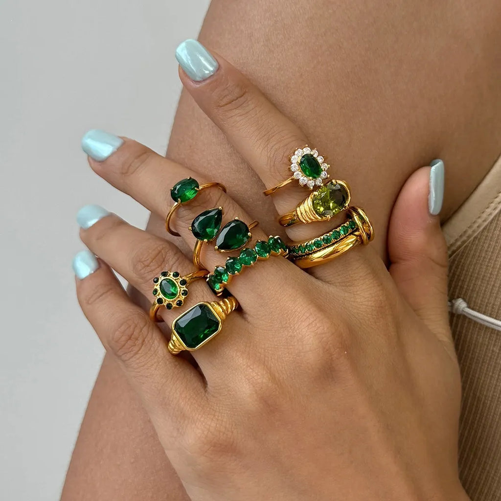 Waterproof Vintage Emerald Green CZ Ring