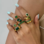 Waterproof Vintage Emerald Green CZ Ring