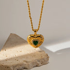 Waterproof Vintage Emerald Heart Necklace