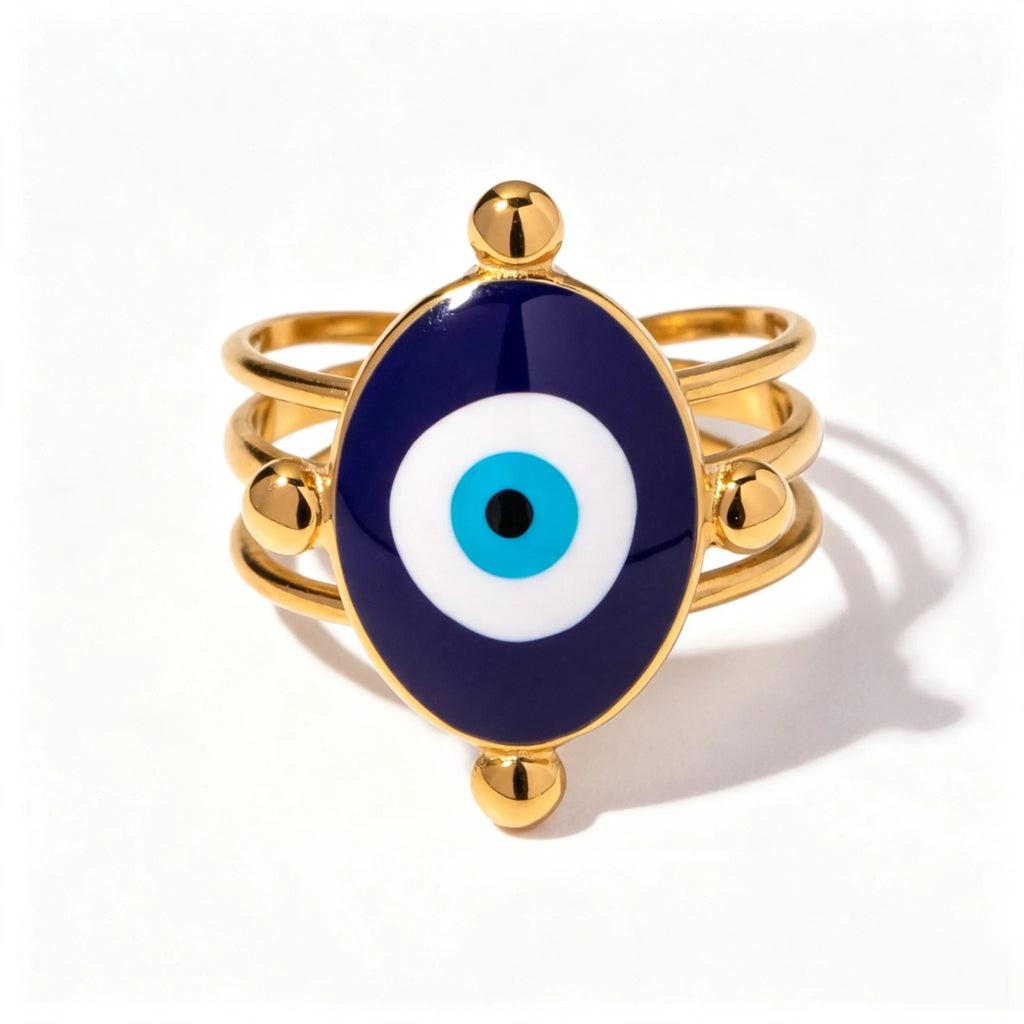 Lapis Lazuli Evil Eye Statement Ring | Waterproof 18K Gold