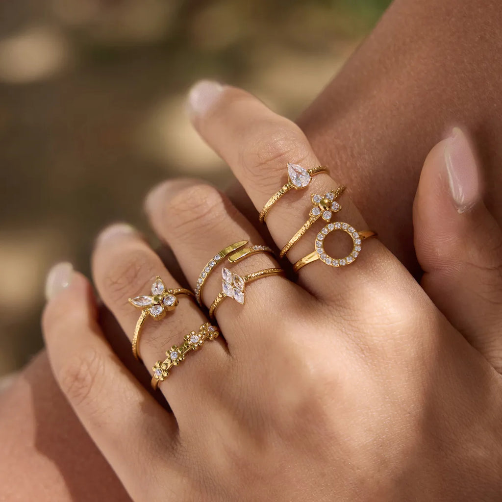 Vintage CZ Dainty Open Ring Collection – Waterproof 18K Gold | 7 Styles