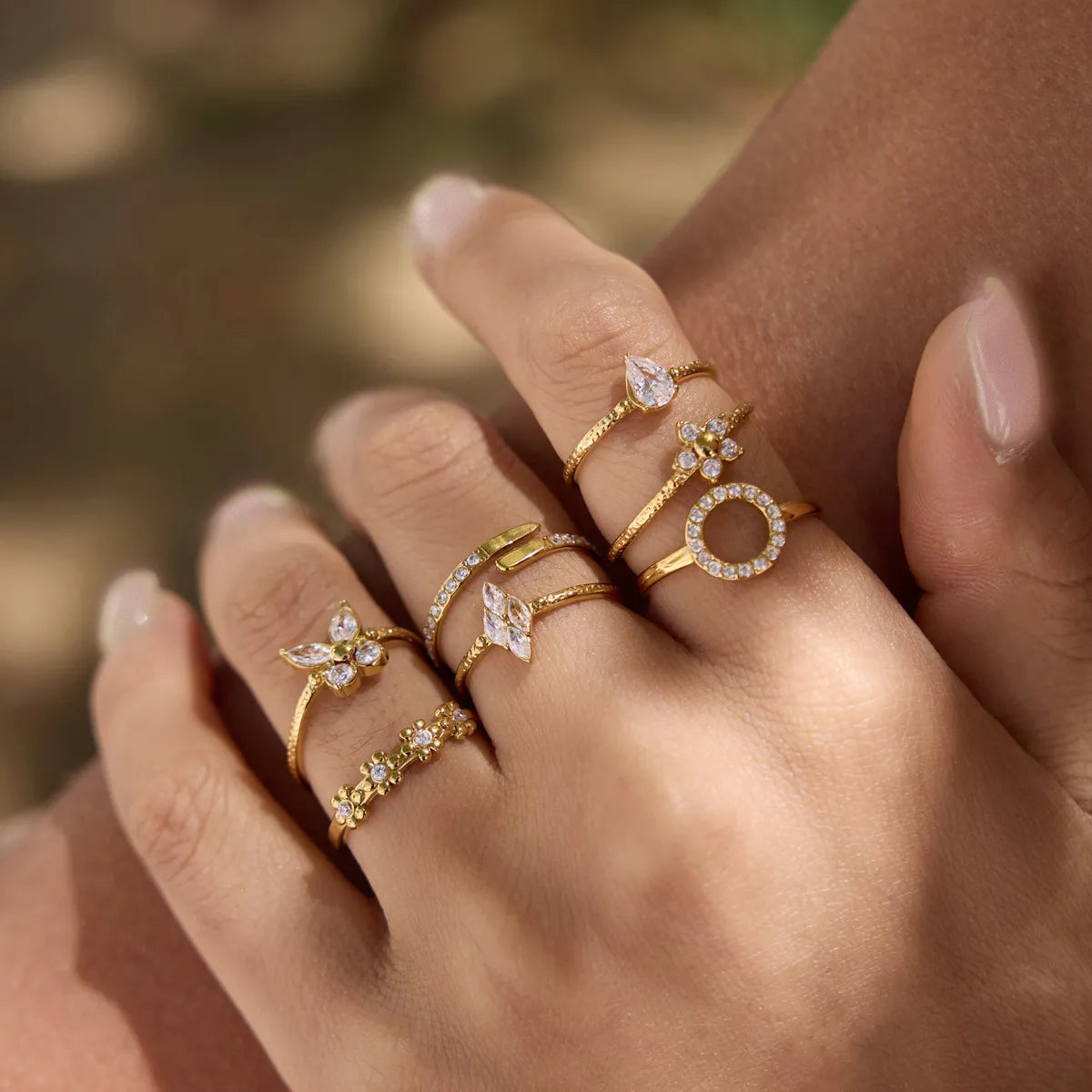 Vintage CZ Dainty Open Ring Collection – Waterproof 18K Gold | 7 Styles
