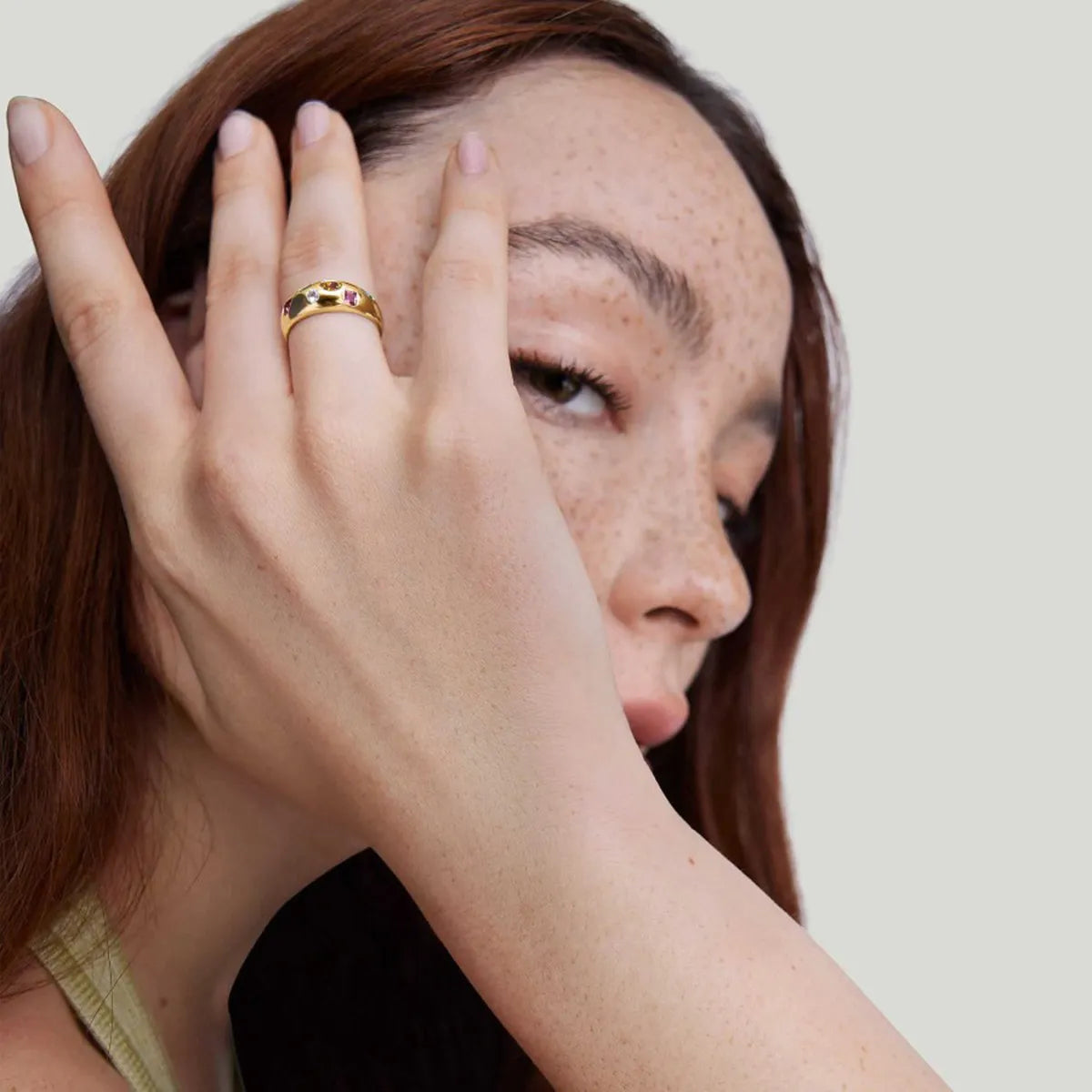Waterproof Gold Multi-Color CZ Chunky Dome Ring