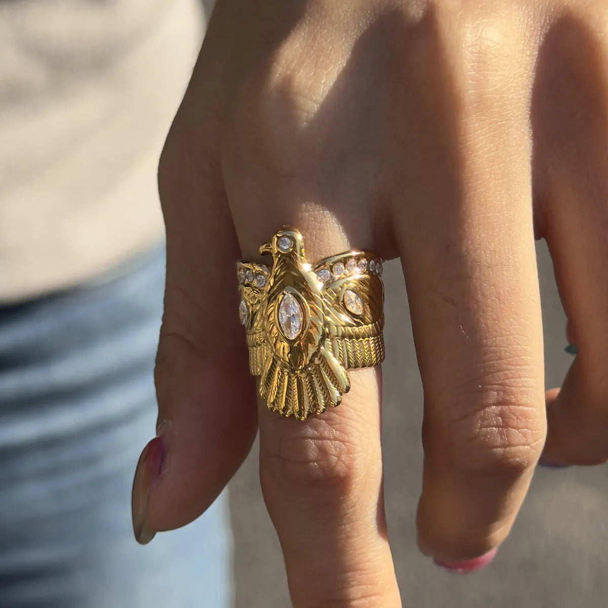 Waterproof Gold Eagle Ring