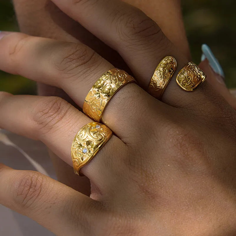 Waterproof Vintage Floral Open Ring