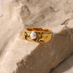 Waterproof Wide Band Pearl Ring