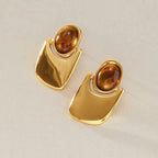 Waterproof Gold Geometric Amber Studs