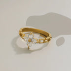 Clean Girl CZ Clover Chain Band Ring – Waterproof 18K Gold