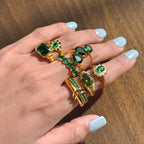 Waterproof Vintage Emerald Green CZ Ring
