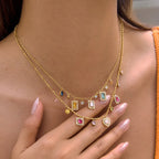 Waterproof Rainbow Charm Layered Necklace