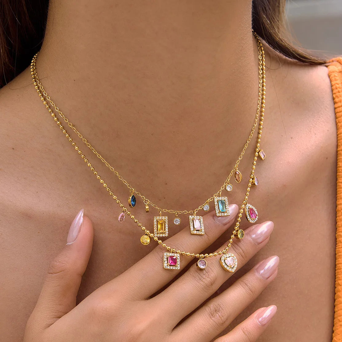 Waterproof Rainbow Charm Layered Necklace