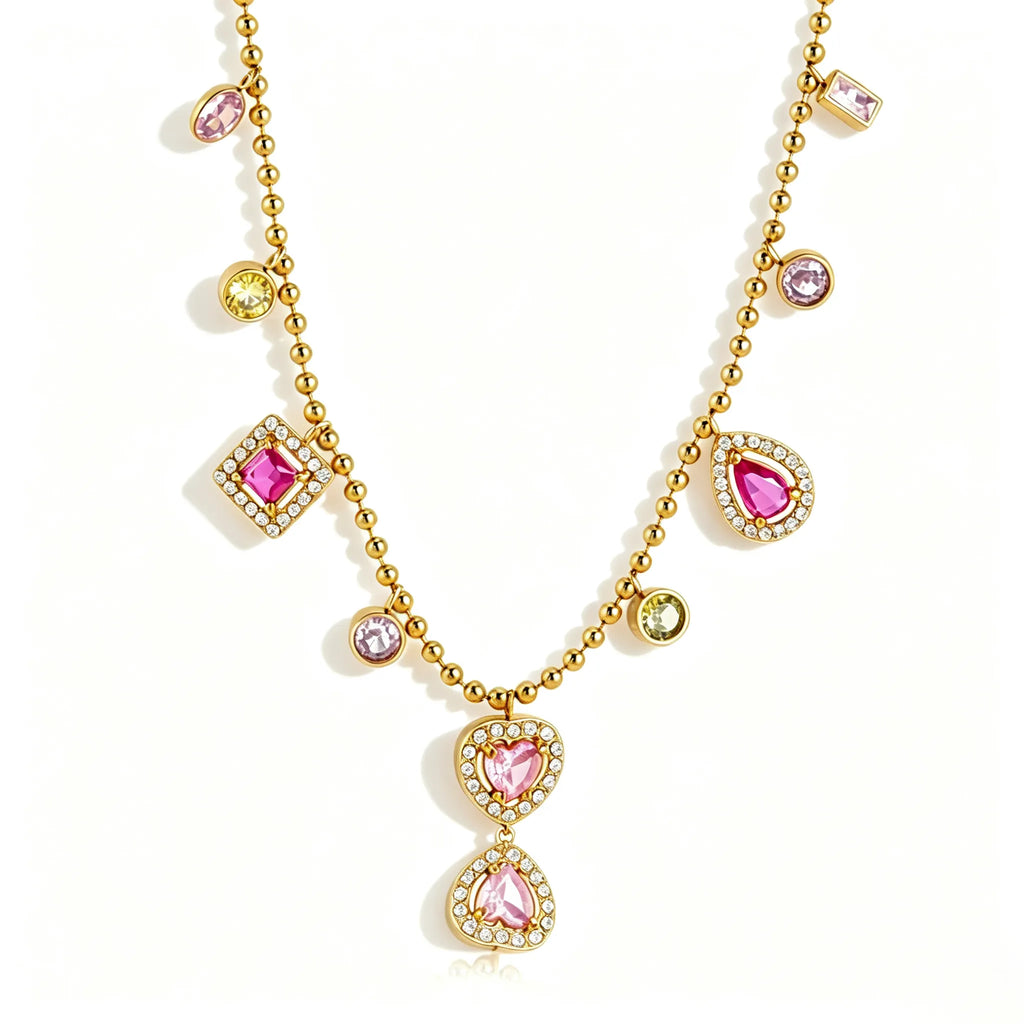 Waterproof Rainbow Charm Layered Necklace