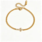 Geometric Medallion Zirconia Bracelet – Waterproof 18K Gold