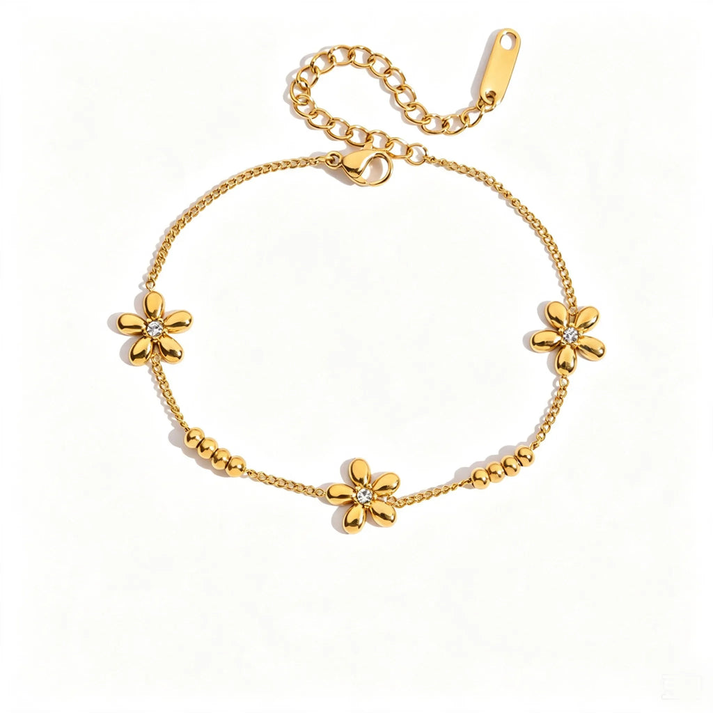 Geometric Medallion Zirconia Bracelet – Waterproof 18K Gold