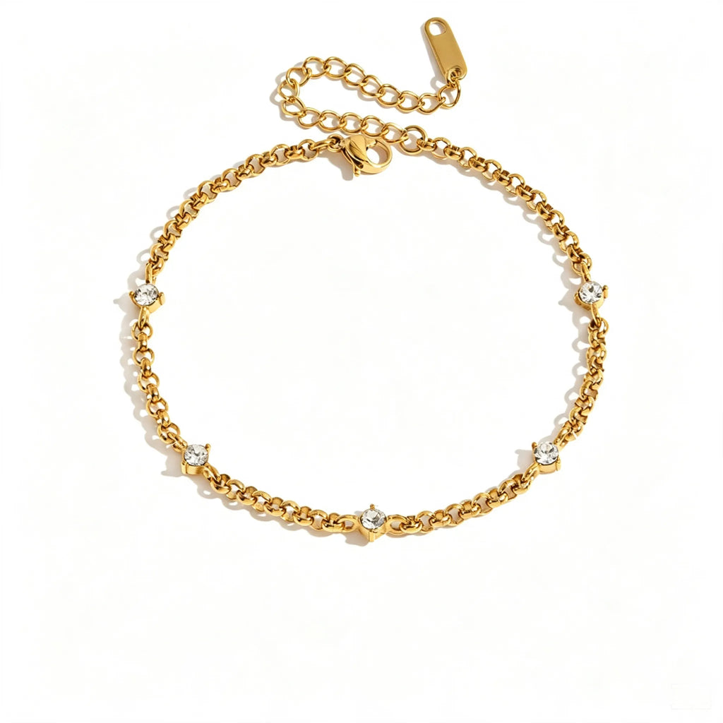 Geometric Medallion Zirconia Bracelet – Waterproof 18K Gold