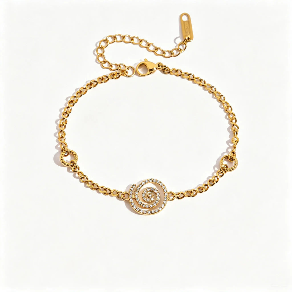 Geometric Medallion Zirconia Bracelet – Waterproof 18K Gold