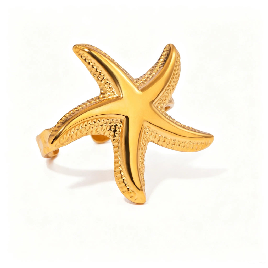Starfish Gold Open Ring– Waterproof Stainless Steel