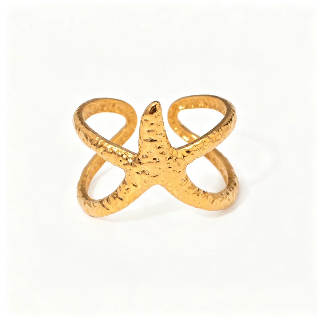 Starfish Gold Open Ring– Waterproof Stainless Steel