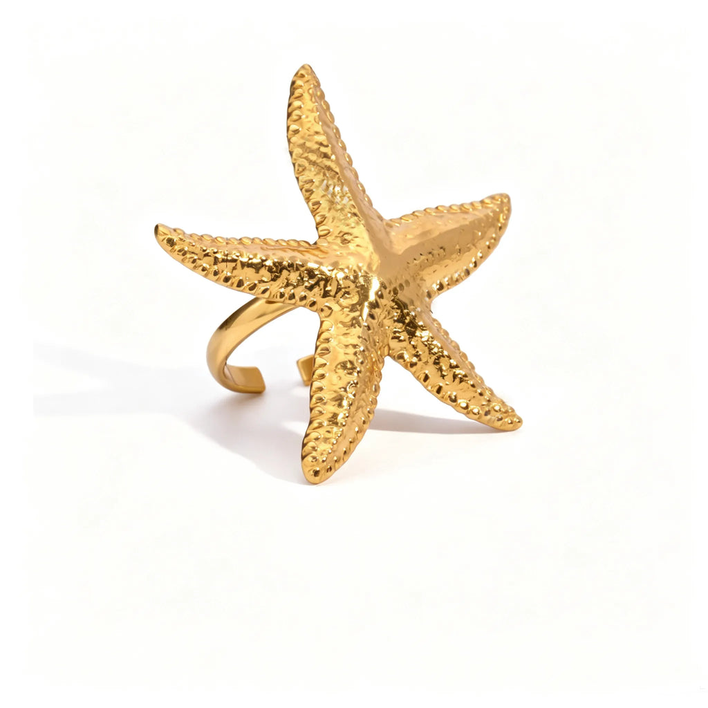 Starfish Gold Open Ring– Waterproof Stainless Steel