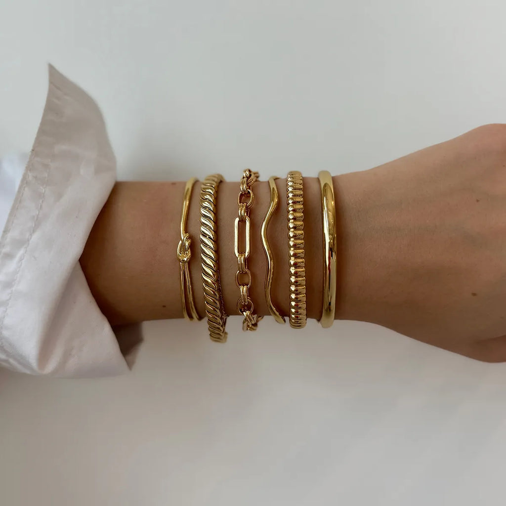 Ribbed Texture Open Cuff Bangle | Waterproof 18K Gold Plated