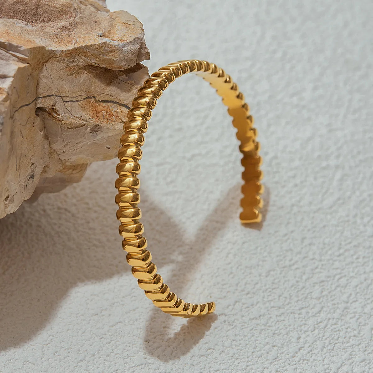 Ribbed Texture Open Cuff Bangle | Waterproof 18K Gold Plated