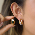 Triple-Band Zirconia Huggie Earrings | Waterproof 18K Gold